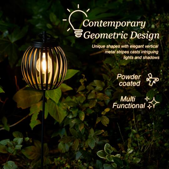 Glitzhome® 32.25" Black Metal Stripes Solar Powered Outdoor Lantern